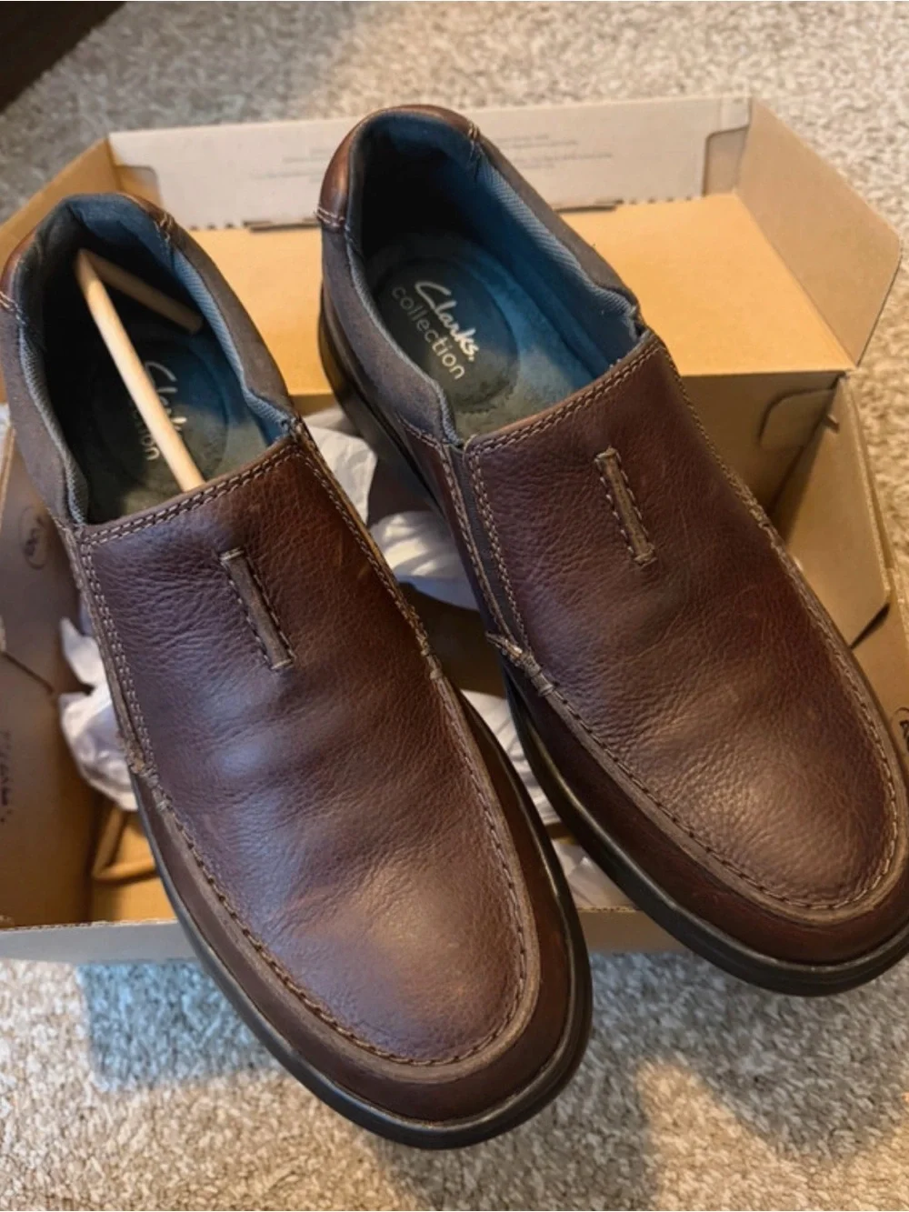 Clarks Cotrell Free Tobacco Leather Men’s Slip-On Shoes Size 11